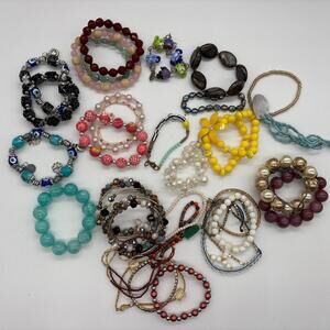 Assorted Beaded Bracelet Lot 30 Piece 1lb Stretch Beads